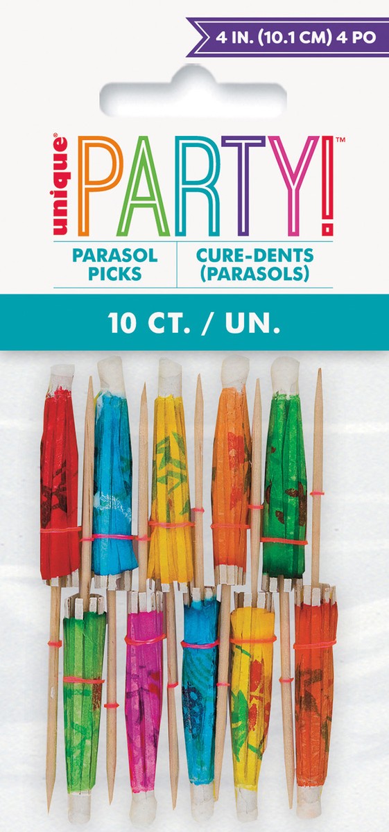 10 Pack Parasol Picks Assorted Colours