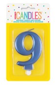Metallic Blue B'day Candle - Number 9