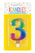 Met Rainbow B'day Candle - Number 3