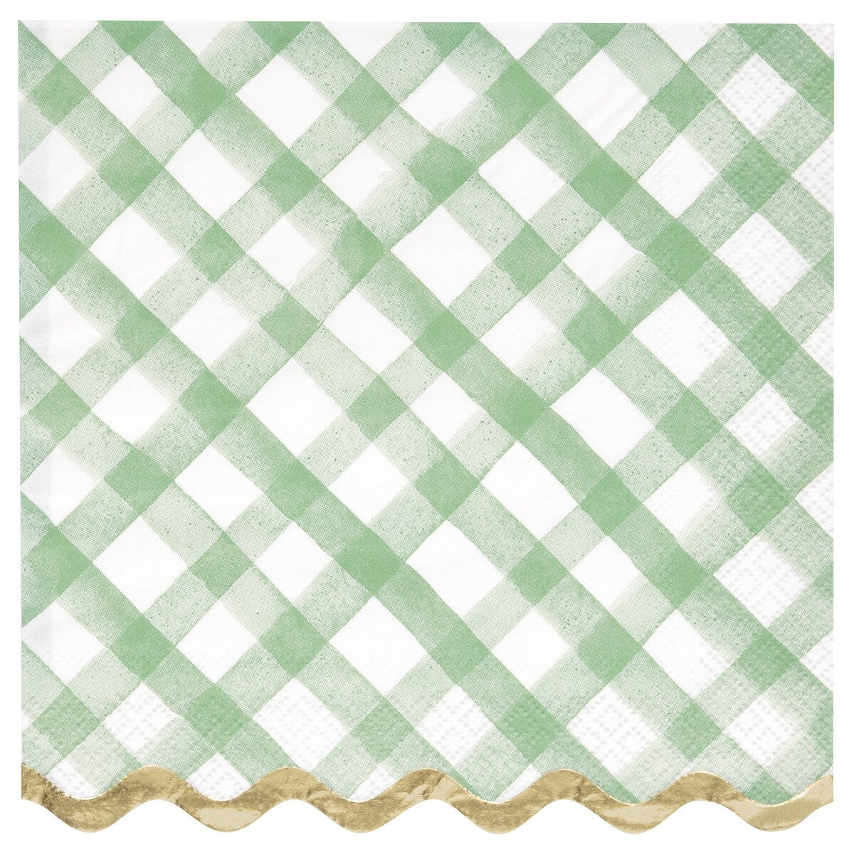 Green Gingham 16 Plaid Gold Foil Stamped Scalloped Edge Luncheon Napkins 2ply 33cm x 33cm (13" x 13")
