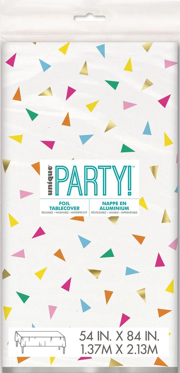 Bright Triangle Birthday Printed Foil Tablecover 137cm x 213cm (54" x 84")