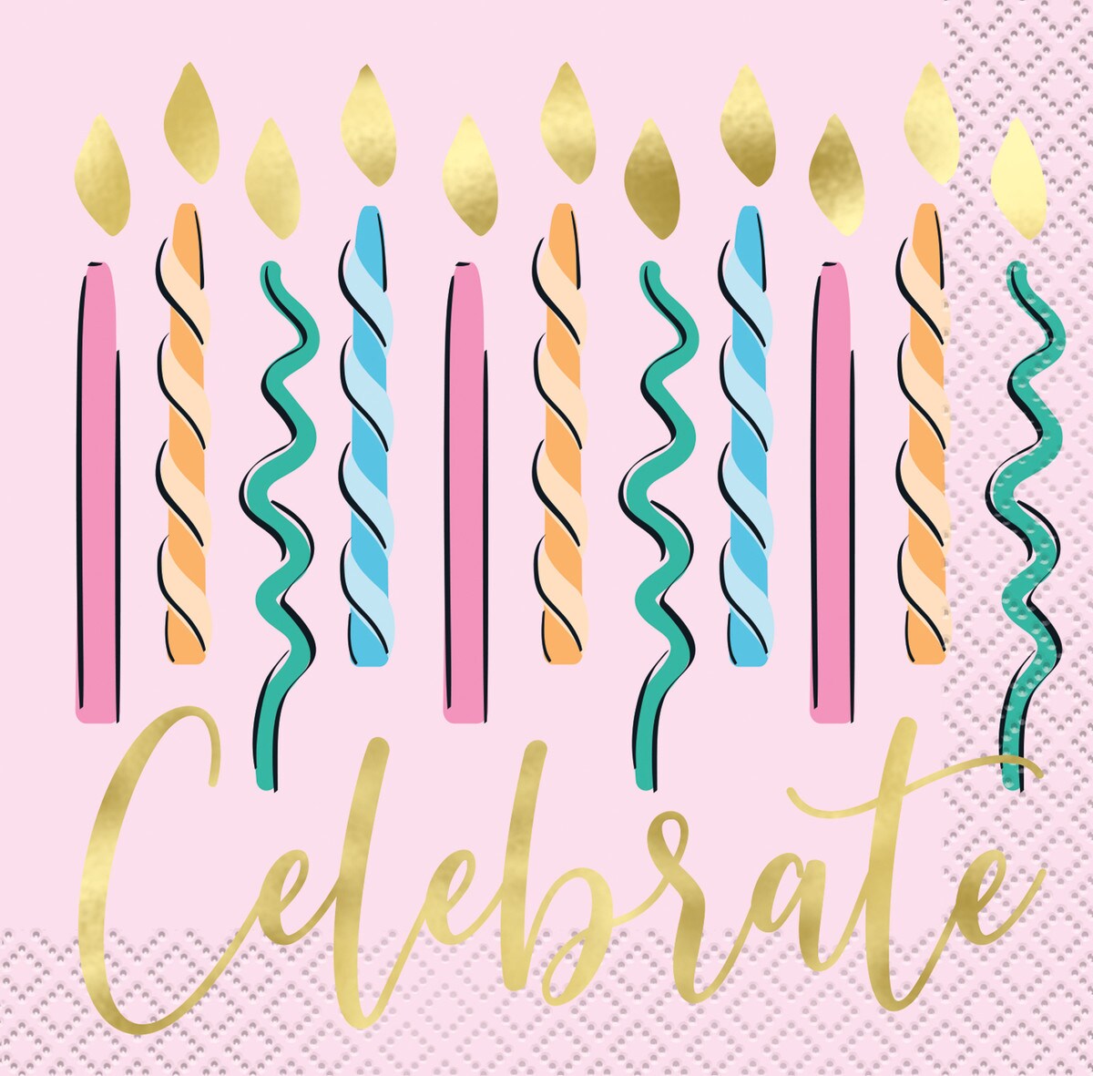 Rainbow Birthday Sweets 16 Foil Stamped Beverage Napkins 2ply 25.4cm x 25.4cm (10" x 10")