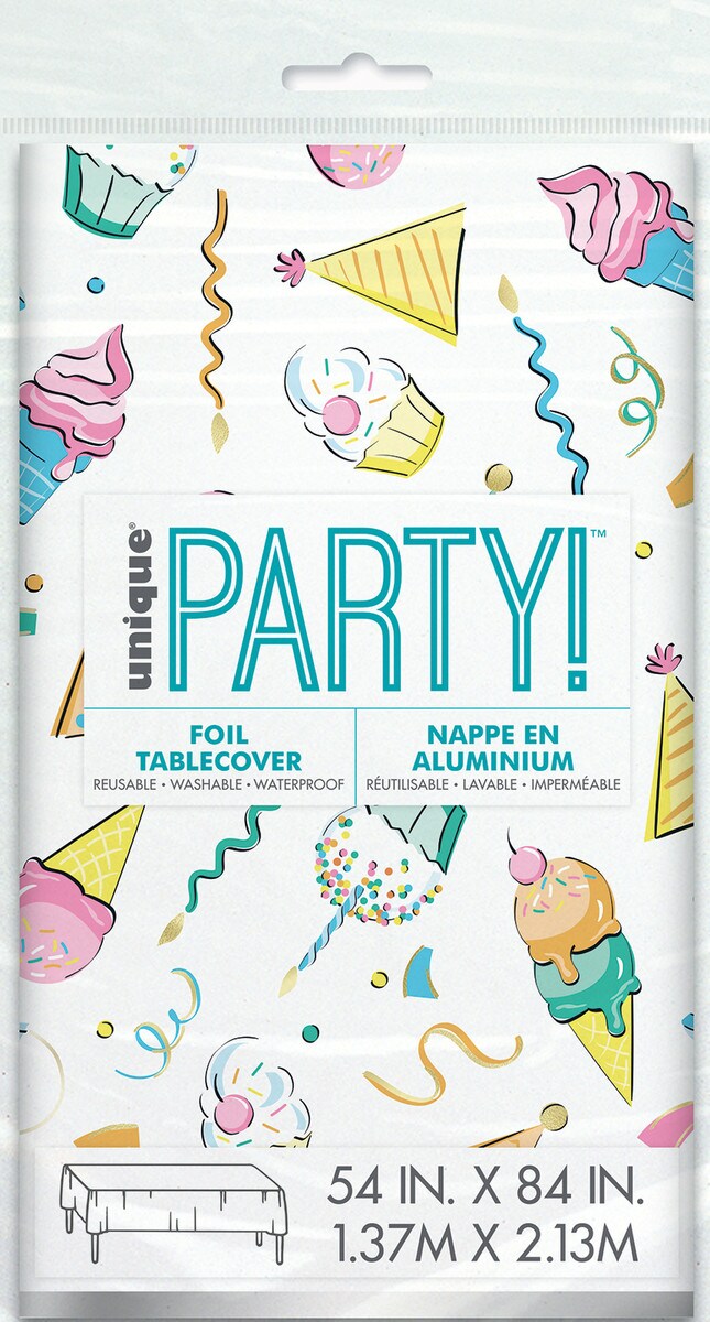 Rainbow Birthday Sweets Printed Foil Tablecover 1.37m x 2.13m (54" x 84")