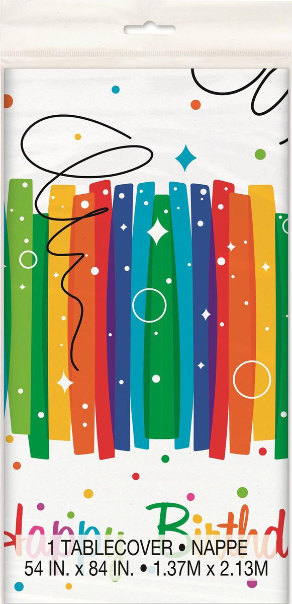 PLASTIC TABLECOVER 1.37x2.74M RAINBOW RIBBONS
