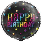 Foil Balloon 45cm Black Rainbow Stars Happy Birthday