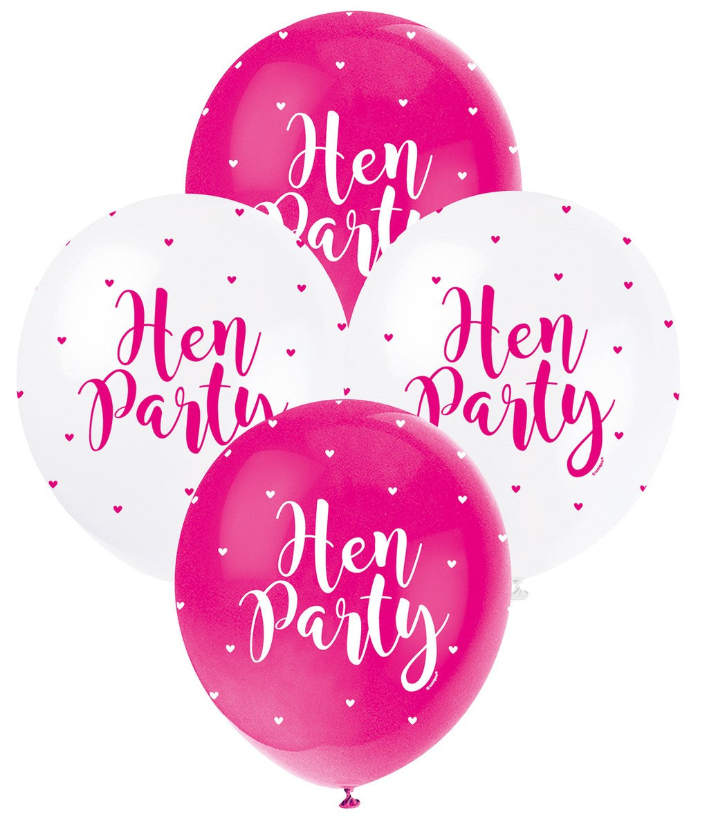 Hens Party Pearl 30cm 5 pack Hot Pink & Pearl White