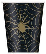 Paper Cups 270ml 8pk Black & Gold Spider Web