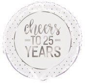 Foil Balloon 45cm Round Silver Dot 25 Years