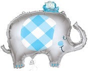 Foil Balloon 73cm Elephant Blue Gingham