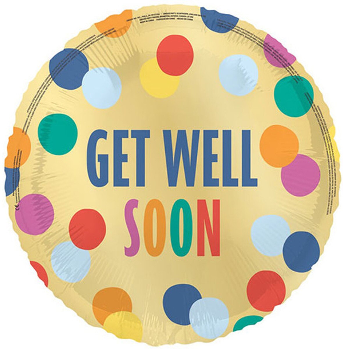 Gold With Coloured Spots "Get Well Soon" 45cm (18") Foil Balloon