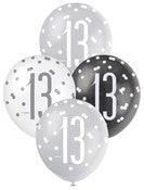 Balloons 30cm 6pk - Black Silver White Assorted 13