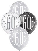Balloons 30cm 6pk - Black Silver White Assorted 60