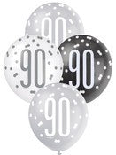 Balloons 30cm 6pk - Black Silver White Assorted 90
