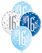 Balloons 30cm 6pk - Blue White Assorted 16