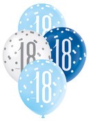 Balloons 30cm 6pk - Blue White Assorted 18