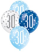 Balloons 30cm 6pk - Blue White Assorted 30