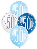 Balloons 30cm 6pk - Blue White Assorted 50