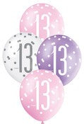 Balloons 30cm 6pk - Pink Purple White Assorted 13