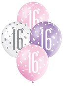 Balloons 30cm 6pk - Pink Purple White Assorted 16