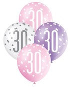 Balloons 30cm 6pk - Pink Purple White Assorted 30