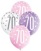 Balloons 30cm 6pk - Pink Purple White Assorted 70
