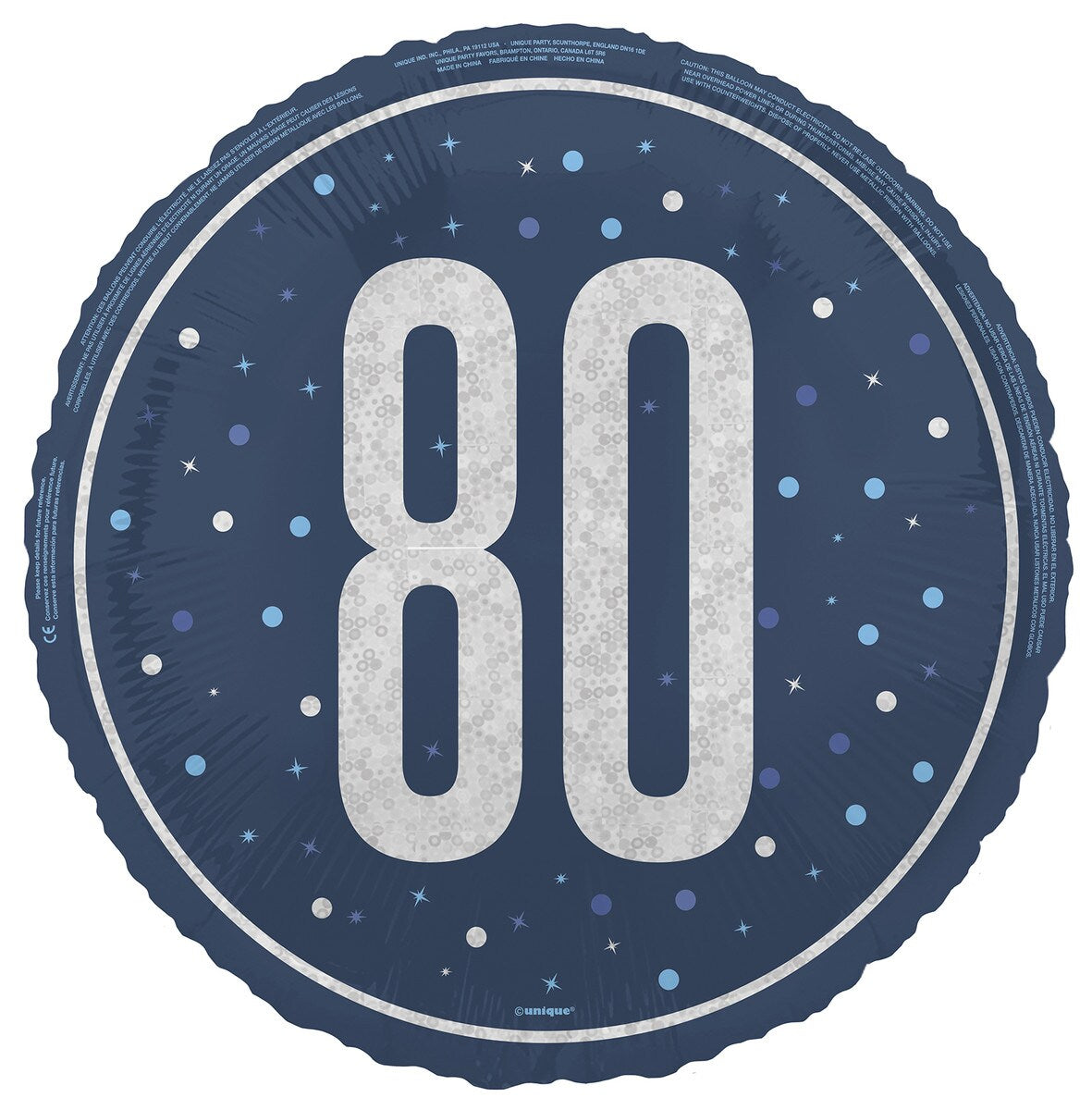 Blue "80" 45cm (18") Foil Prismatic Balloon