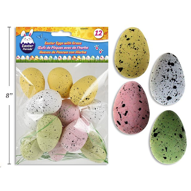 Easter Eggs 12Pk 4.63Cm W/Grass