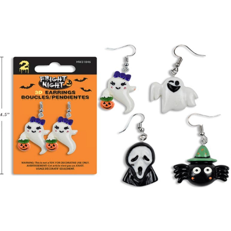 Halloween 3d Character Earrings 4 Assorted 2.5cm-3cm