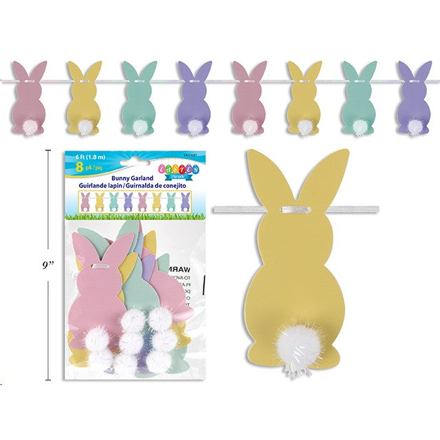 Easter Banner 1.8M 8Pk Bunny W/Tip-On Pompom Tail