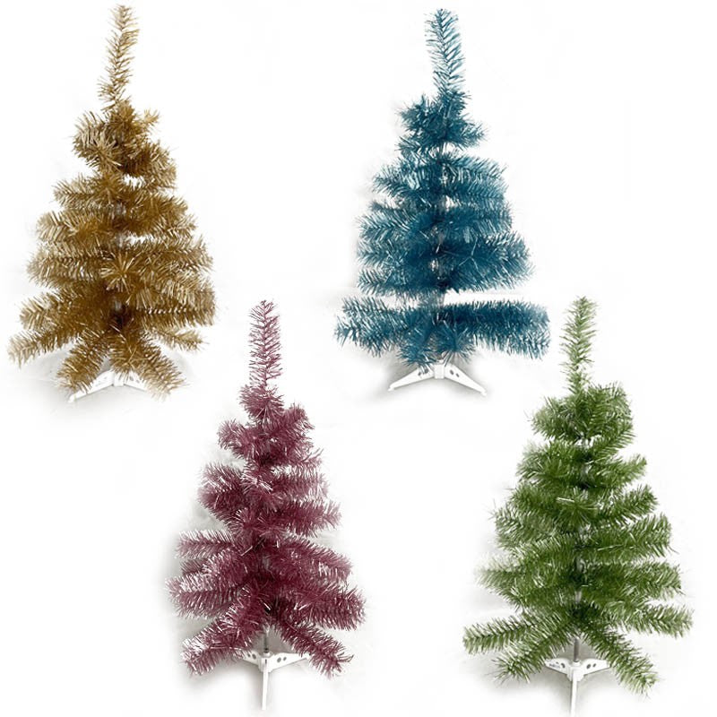 Christmas Tinsel Tree Mini Metallic 60cm 60tips 38cm Width 4colours