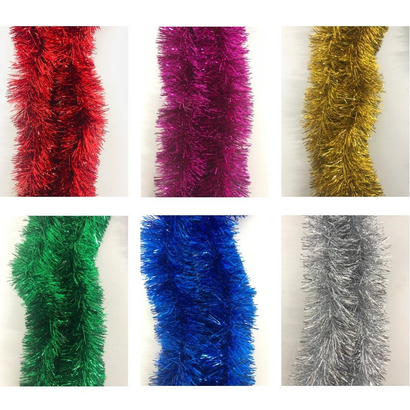 Christmas Tinsel (6 Assorted Plain Colours) 12cmx2m