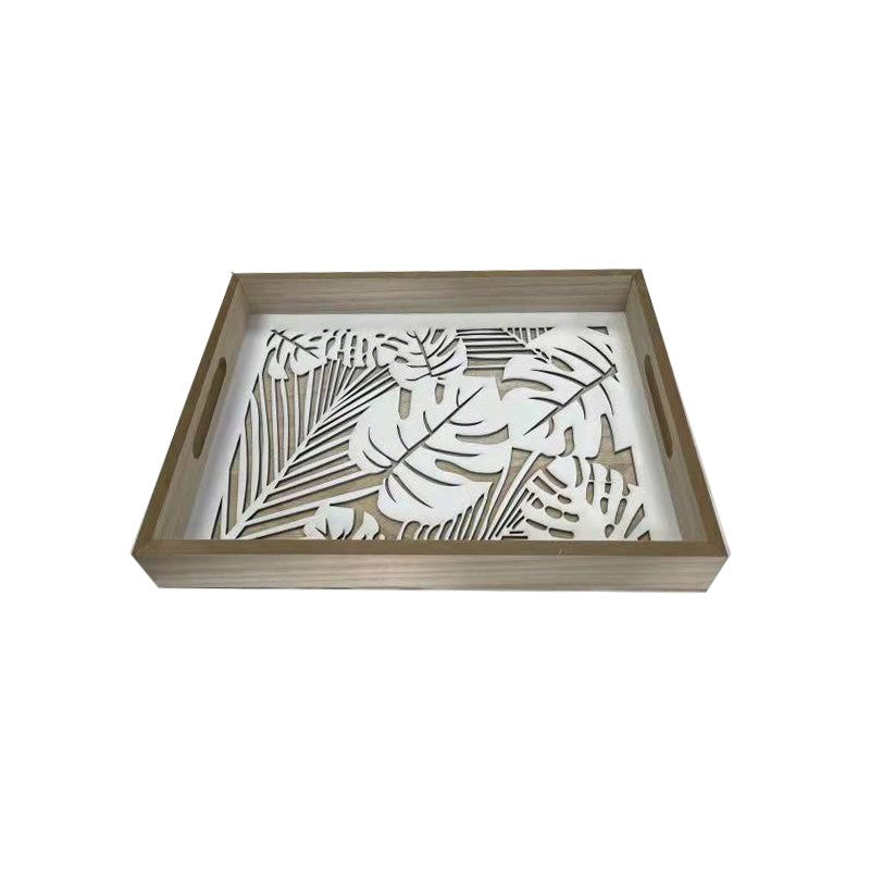 Wooden Tray W/glass 25x35cm Leaf