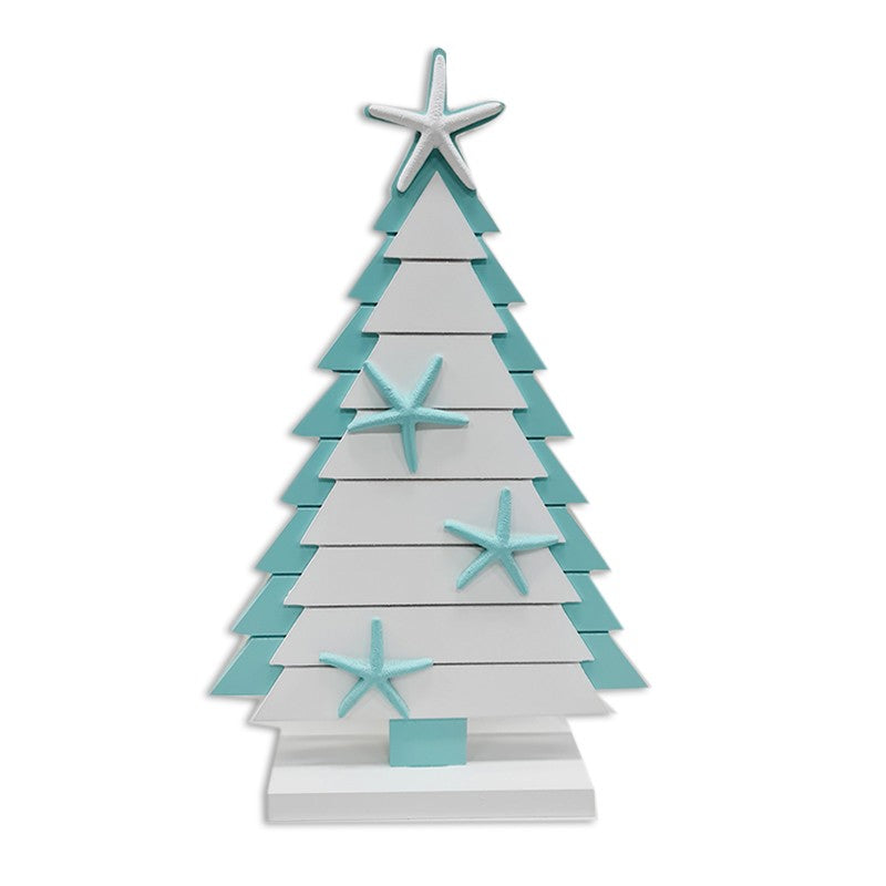 Wooden Coastal Christmas Tree W/starfish 22x34.6cm