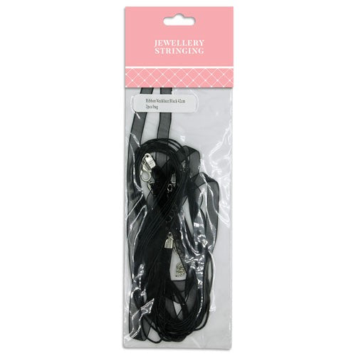 Ribbon Necklace Black 42cm 2pcs