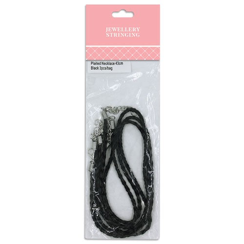 Plaited Necklace 43cm Black 3pc