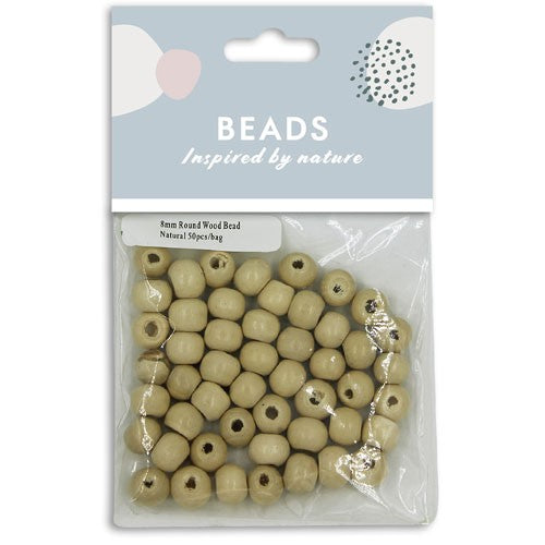 Beads 8mm Round Wood Natural