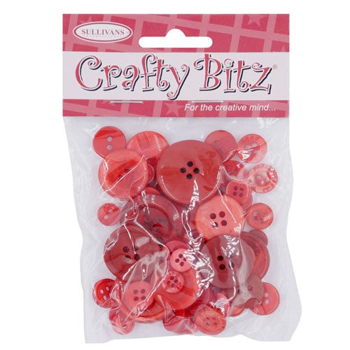 Asst Craft Buttons 25g Red
