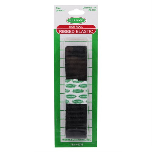 Elastic 25mm Ribbed Black