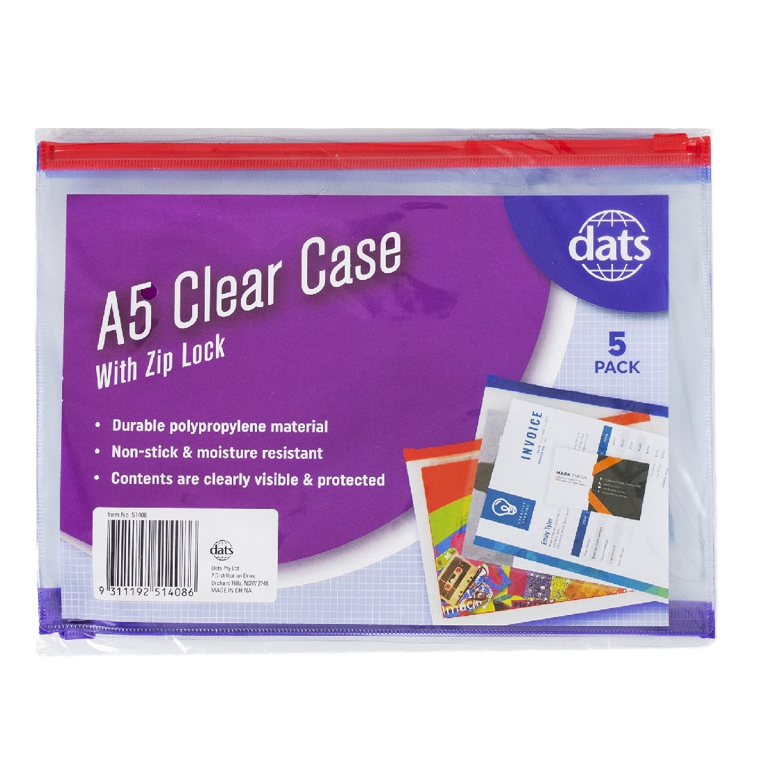 Case Zip A5 Clear Pk5