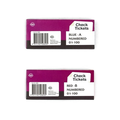 Ticket Check Book 1 To 100 2 Asstd Red Blue