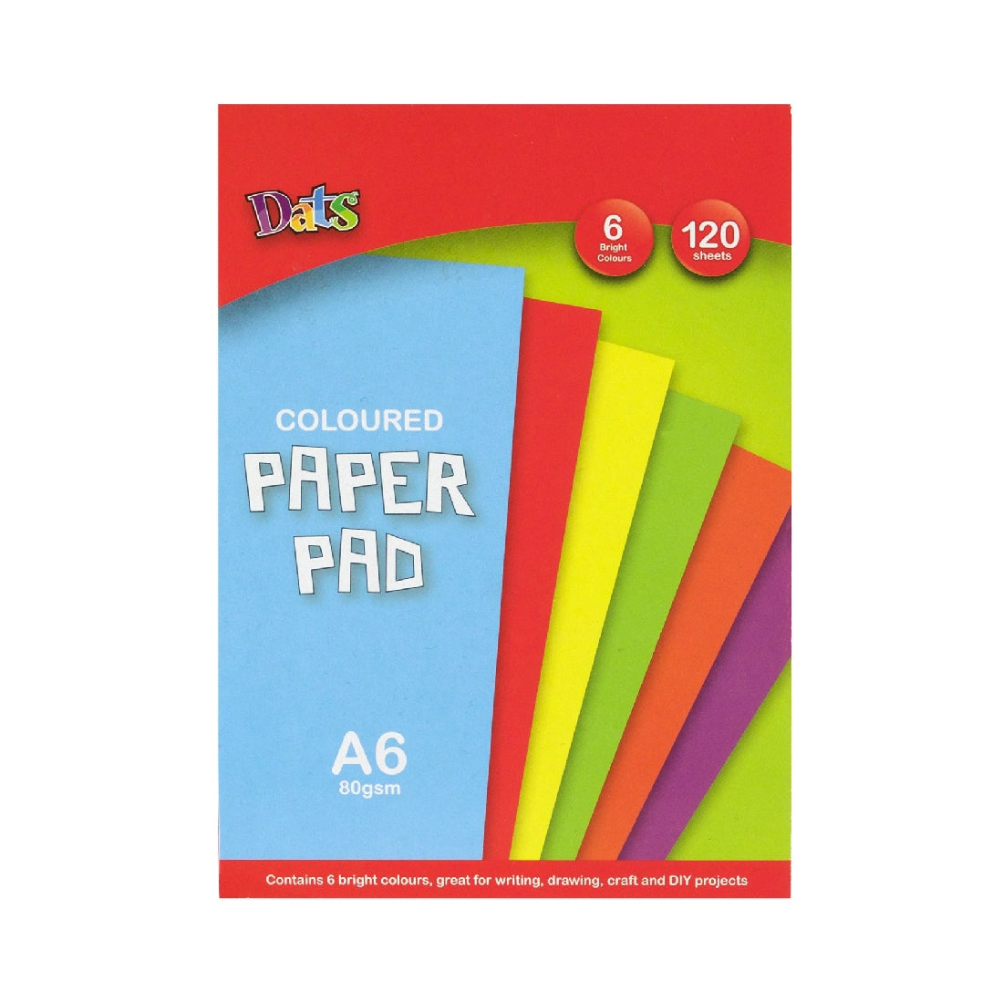 Coloured Paper Pad A6 120 Sheets Assorted Brights