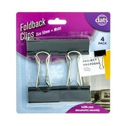CLIP FOLDBACK BLACK SILVER 50MM 4PK