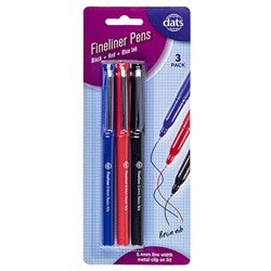 Pen Fineliner 3pk W Metal Clip