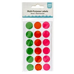Label Round Coloured Multi Purpose 19mm 360pk