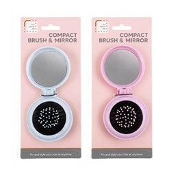 2 in 1 Brush & Compact Mirror Dia 7cm 2 Asstd Cols