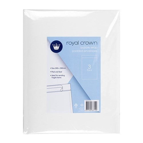Envelope Bubble White 240x340mm 3pk