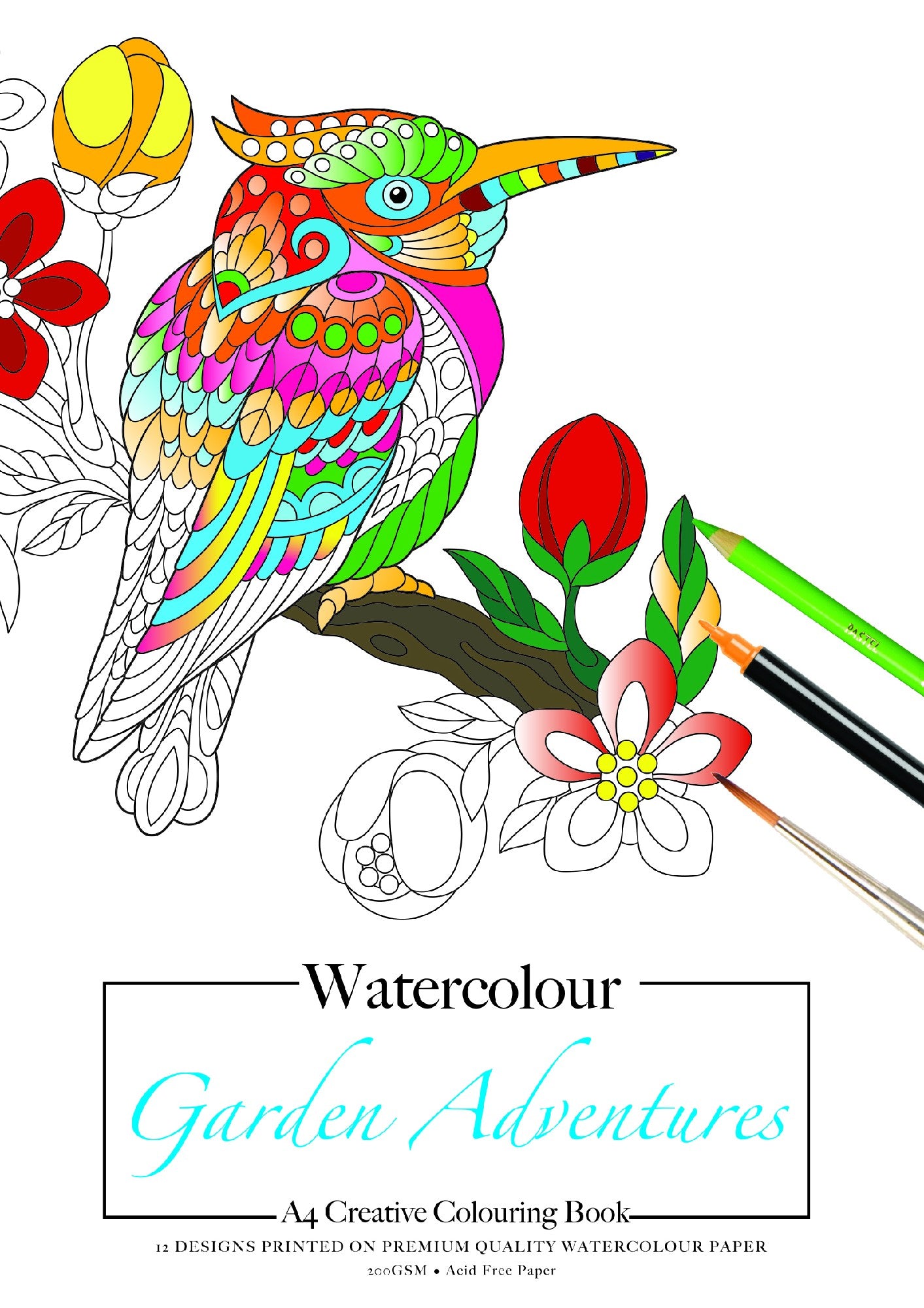 Jasart A4 Adult Colouring Book W/C 12 Sheets Garden Adventures (Fsc Mix Credit)