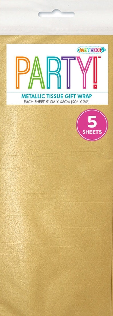 Tissue Paper 51x66cm 5pk - Metallic Gold 2