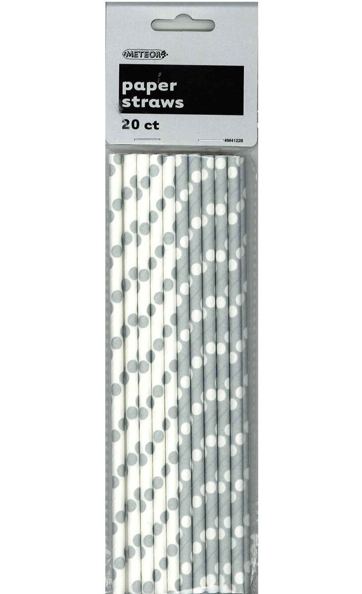 Paper Straws 20pk Dots Silver