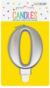 Metallic Silver B'day Candle- Number 0